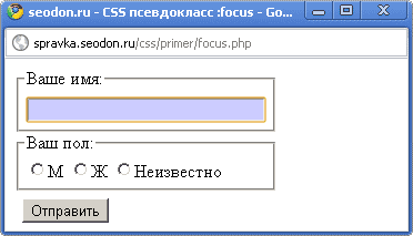 Использование псевдокласса CSS :focus