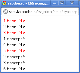 Использование псевдокласса CSS :nth-of-type